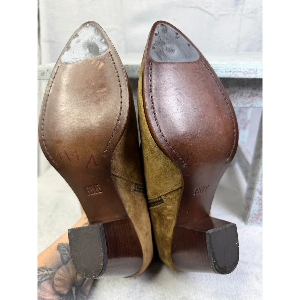 Frye Renee Seam Short Boots Womens 9.5 Brown Pointed Toe Block Heel 3472063